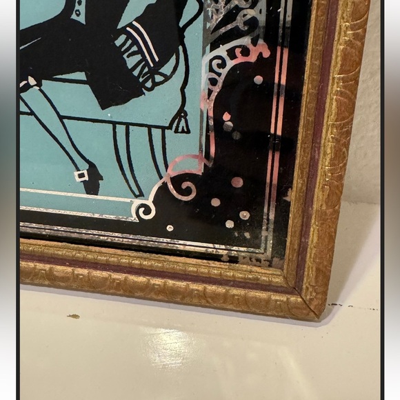 Antique 1920s-1930s Reverse Mirror Victorian Silhouette Framed Art - Picture 5 of 9